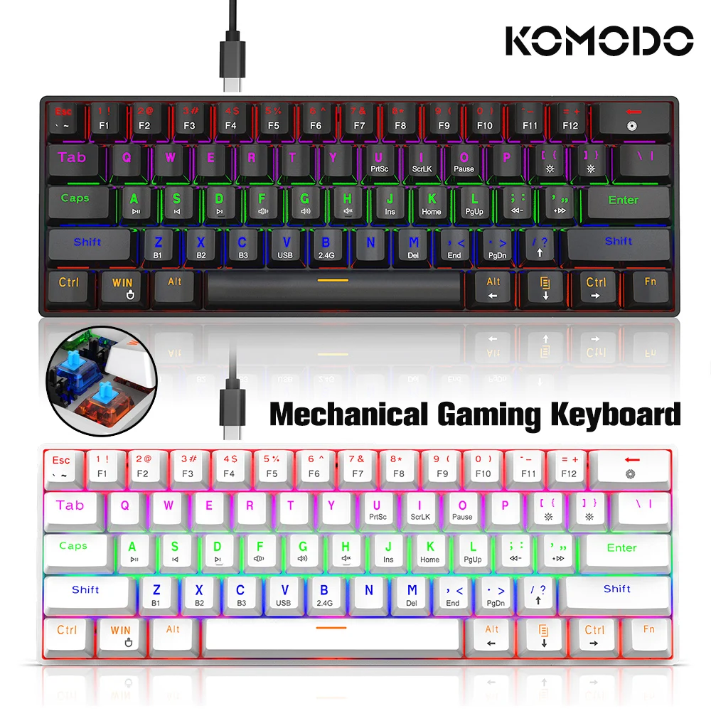 Механическая игровая клавиатура KOMODO 61 клавиша синий вал оптика горячая замена