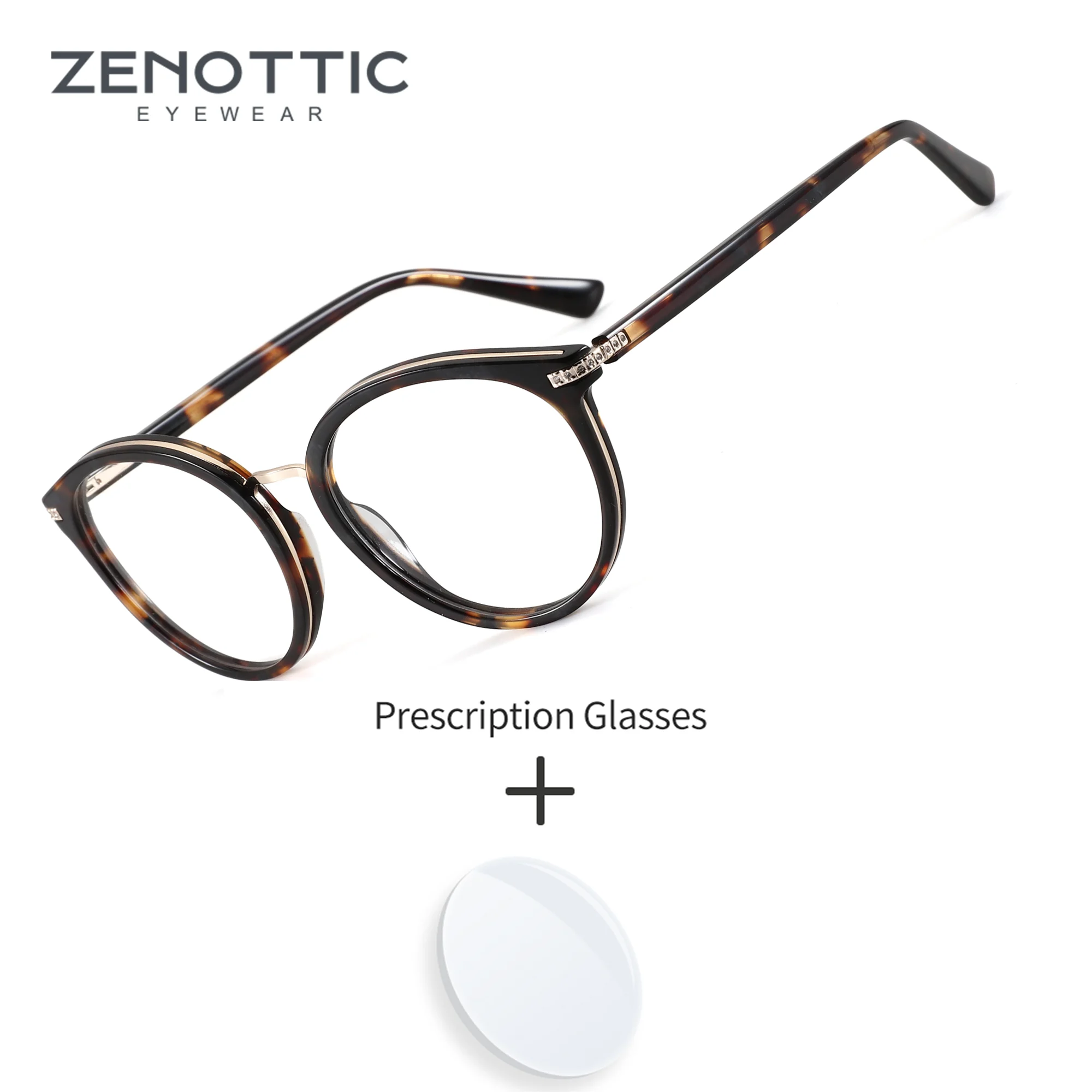Фото Очки ZENOTTIC M размера, круглые, из ацетата, для женщин, с прогрессивными линзами, с защитой от синего света, для ежедневного использования. №2