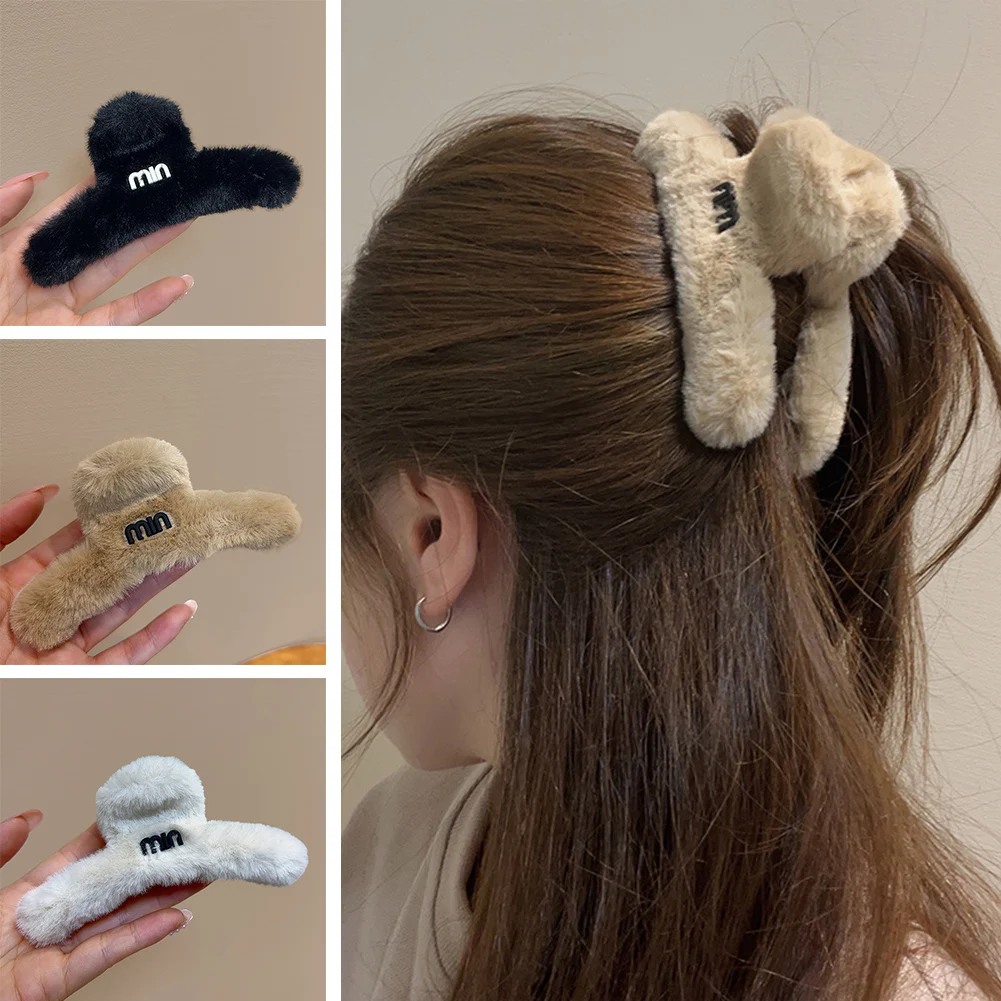 

Женский плюшевый зажим для волос с клипсой милый корейский осенний зимний однотонный элегантный акриловый пушистый аксессуар зажим для во...