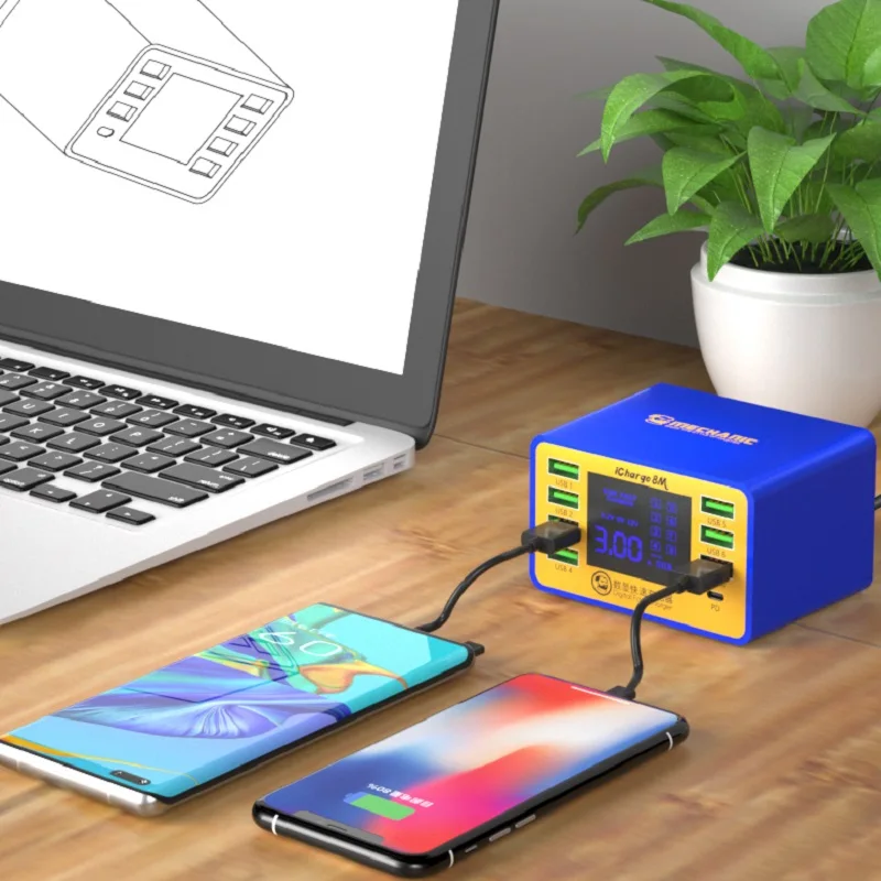 MECHANIC iCharge 8M QC3.0 USB Smart Charge Support Fast-charging With LCD Digital Display Multi-Port Charger For Tablet Phone on.МЕХАНИК iCharge 8M QC3.0 USB Умное зарядное устройство с поддержкой быстрой зарядки с ЖК-цифровым дисплеем и множественными по