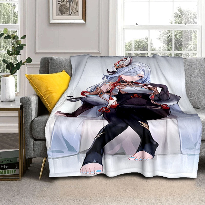 

Game Genshin Printed Gift Blanket Flannel Warmth Soft Plush Sofa Bed Throwing Blankets Plush Throwing Anime kawaii Blanket