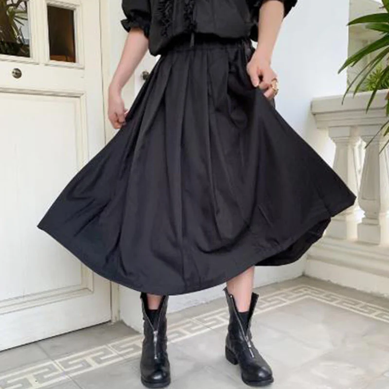 

Men Japan Spring New Loose Casual Pleated Skirt Pants Male Women Personality Streetwear Hip Hop Pant Stage Clothes Plus Size