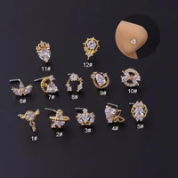 1pc 20g stainless steel l shaped nose studs nose ring for women fashion heart crown cz nose stud screw nose piercing jewelry