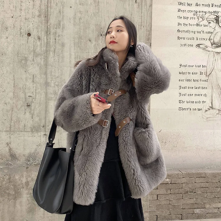 Sheep shearing fur one-piece coat women's winter medium long fur