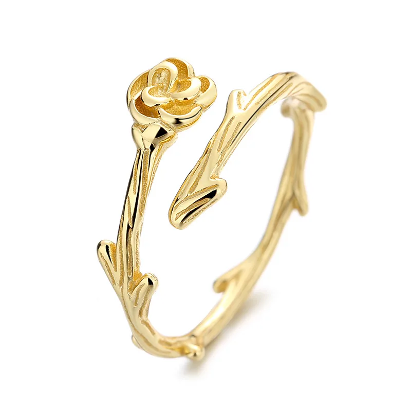 

Vintage 925 Sterling Silver Flower Geometric Branch Ins Designer Rings For Women 18K Gold Plated Jewelry