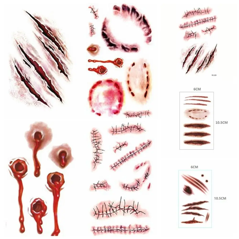 

10pcs Simulation Scab Bite Mark Tattoo Sticker Fake Scab Blood 3D Zombie Acars Tattoos Waterproof Bite Mark