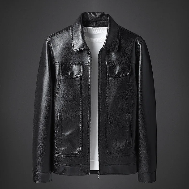 Осень 2023 новинка мужская кожаная куртка с лацканами Молодежная Красивая