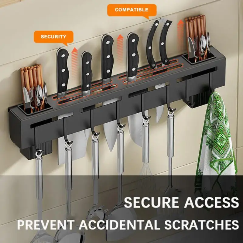 

Kitchen Supplies Kitchen Cutlery Organizer Knife Shovel Spoon Chopsticks Storage Shelf Punch-free Hanging Kitchen Organizers