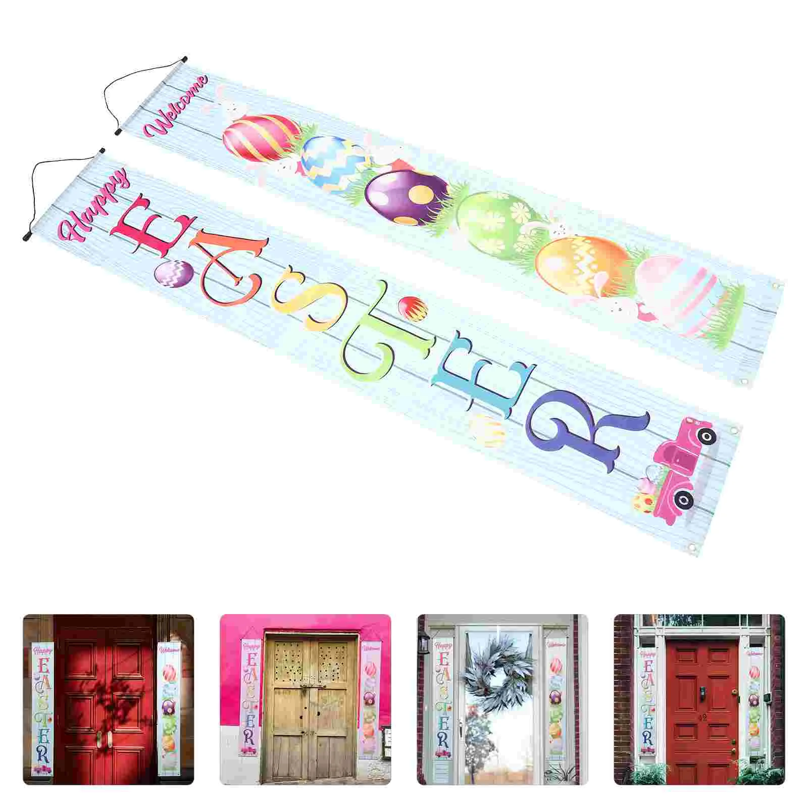 

Easter Door Banner Sign Porch Welcome Couplets Hanging Banners Signs Spring Decoration Couplet Yard Hanger Poster Bunny Decor