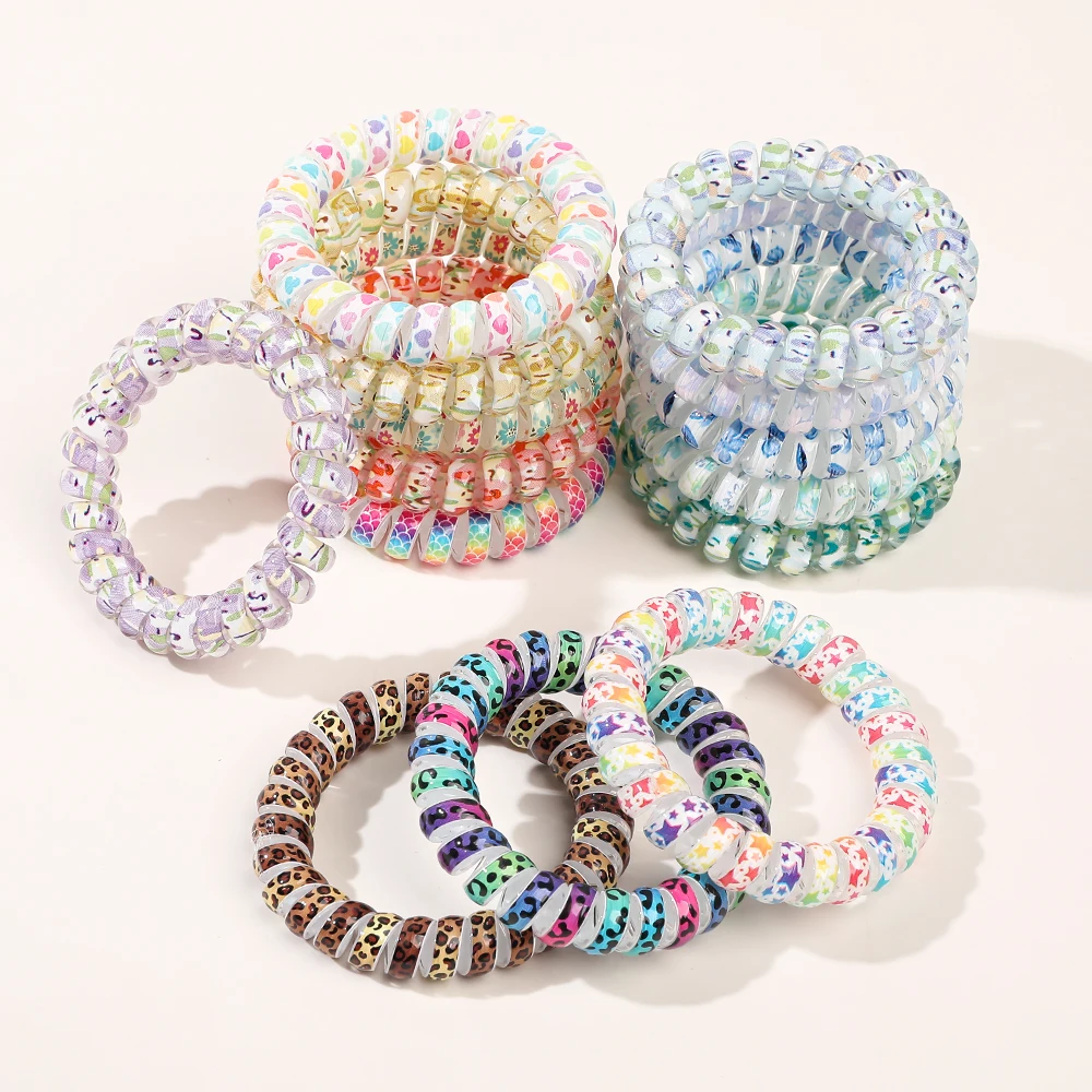 

6pcs Candy Color Telephone Wire Line Elastic Hair Band Hair Ties Hair Rope For Gils Scrunchy Headbands