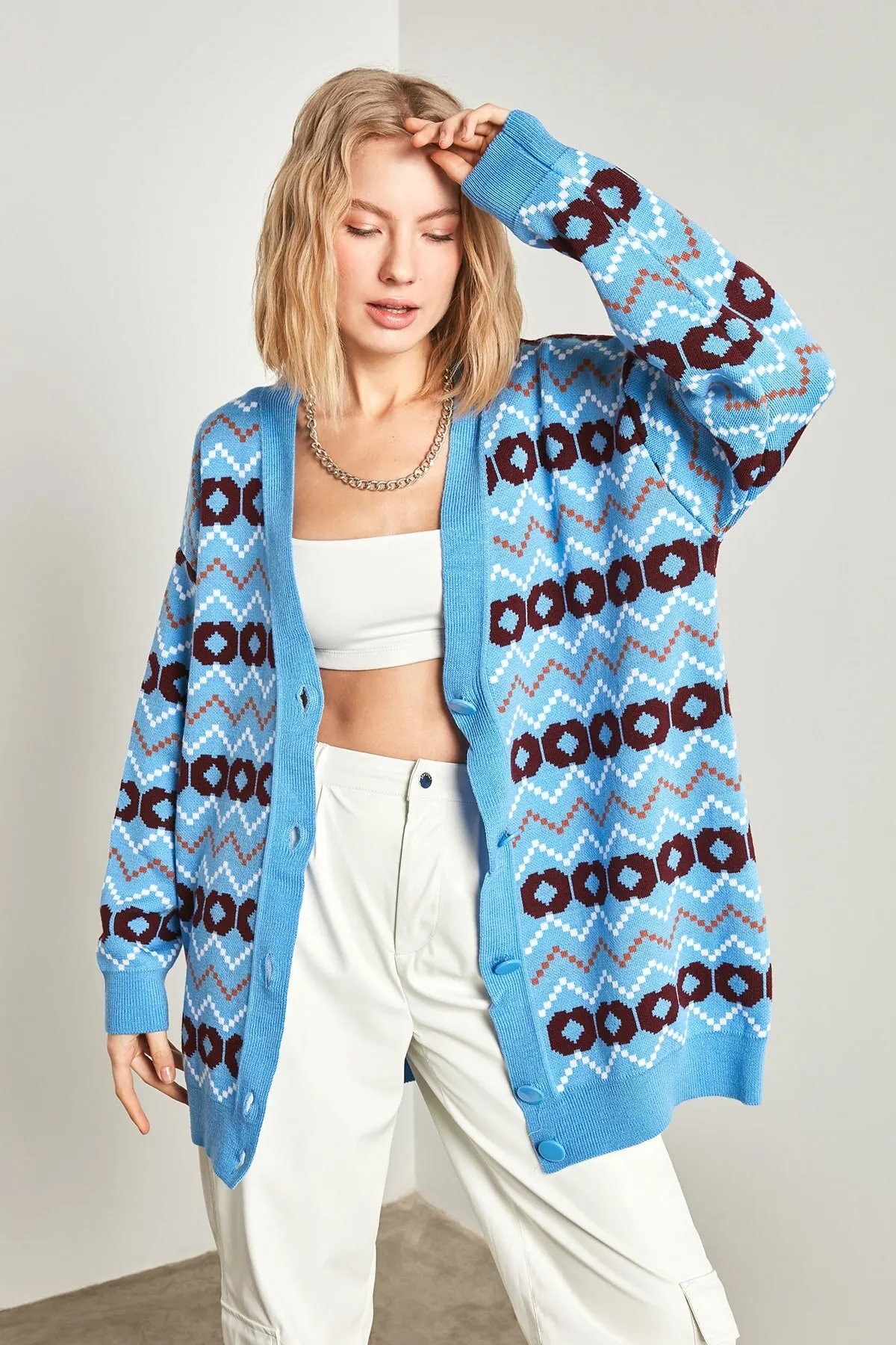 

Women's Cardigan Blue sportswear Casual Knitted Quality Fashion Cardigan Sweaters Loose Sweater Sweater Jumper