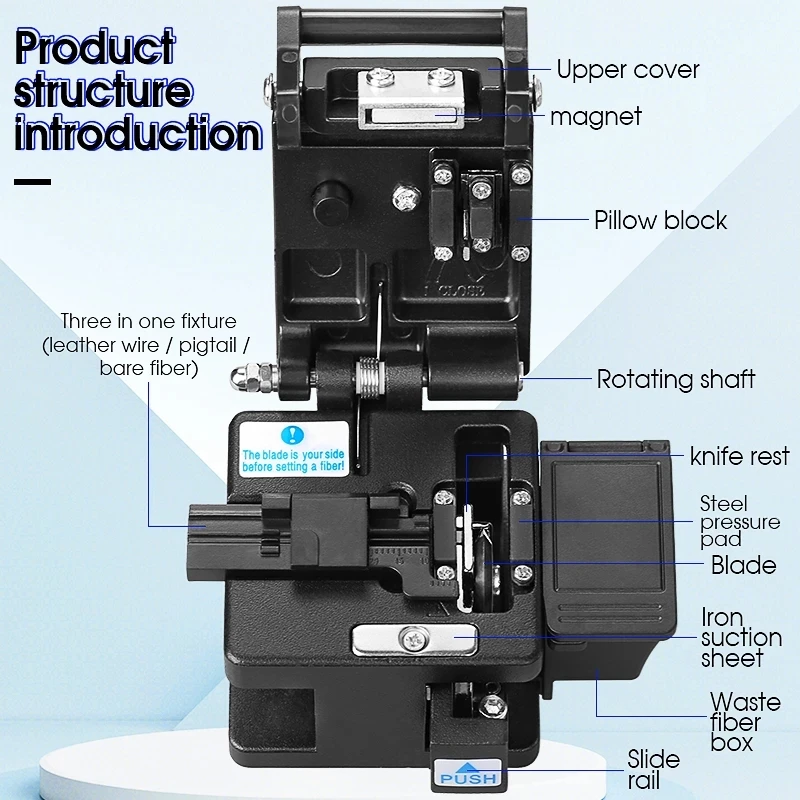 AUA-71S Fiber Cleaver FTTH Cable Fiber Optic Cutting Knife Tools Cutter Three-in-one Clamp Slot 16 Surface Blade