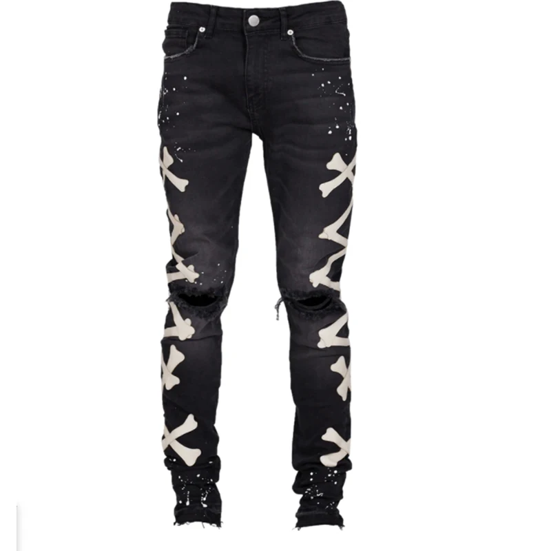 2022 New Men's Skinny Jeans Men's Slim High Quality Stretch Pattern Pencil Pants Black Light Blue Fashion Casual Jeans for Men