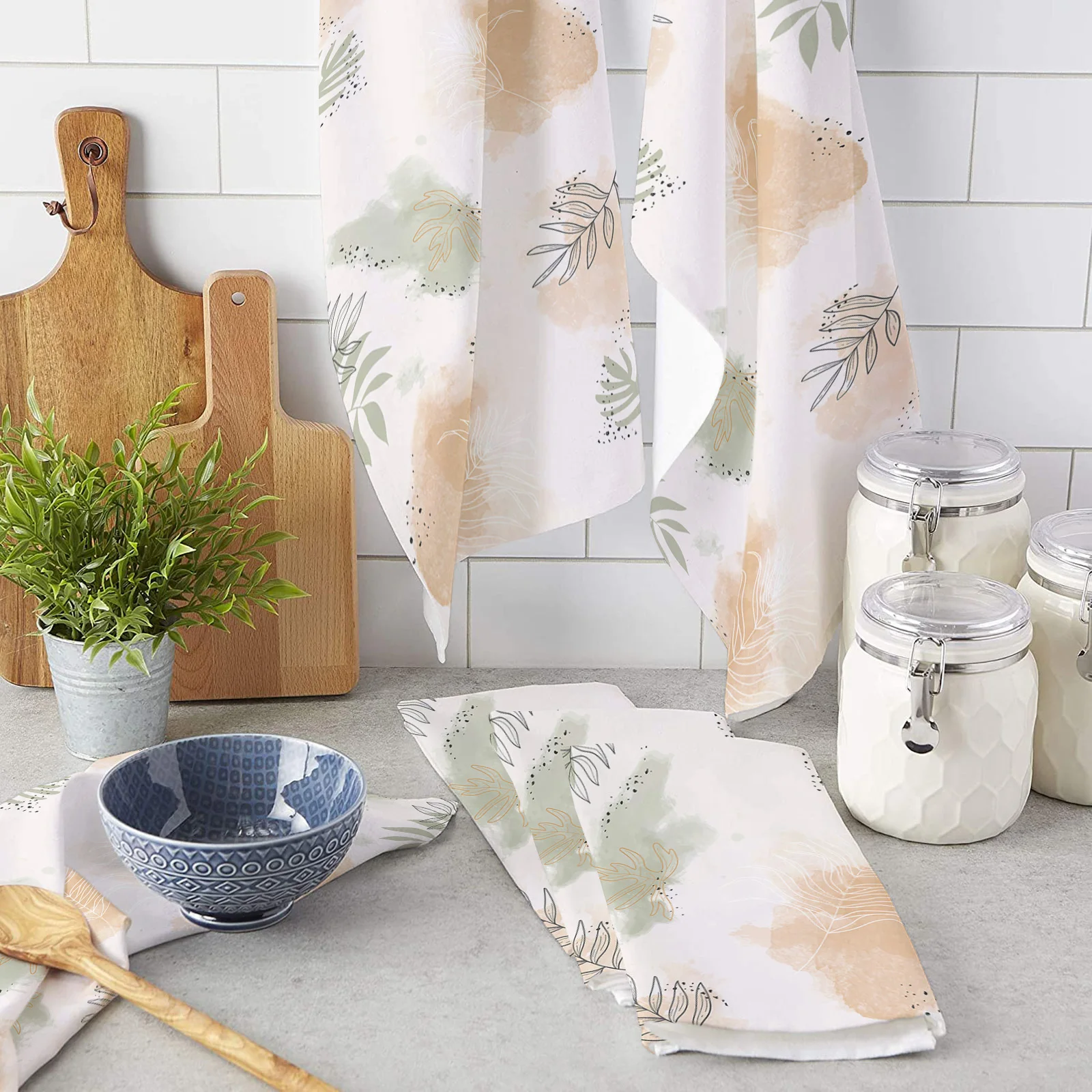 

Abstract Tropical Plants Hand Towels Dishcloth Utensils for Kitchen Microfiber Cleaning Cloths Household Wipe Towel