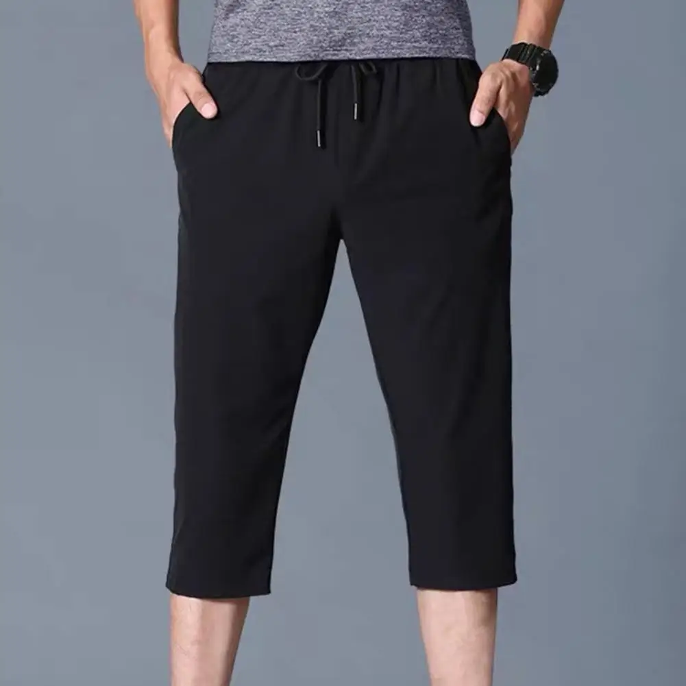 

Solid Color Calf-Length Pants Men Trousers Drawstring Mid Waist Straight Trousers Mens Pants pantalones hombre штаны мужские