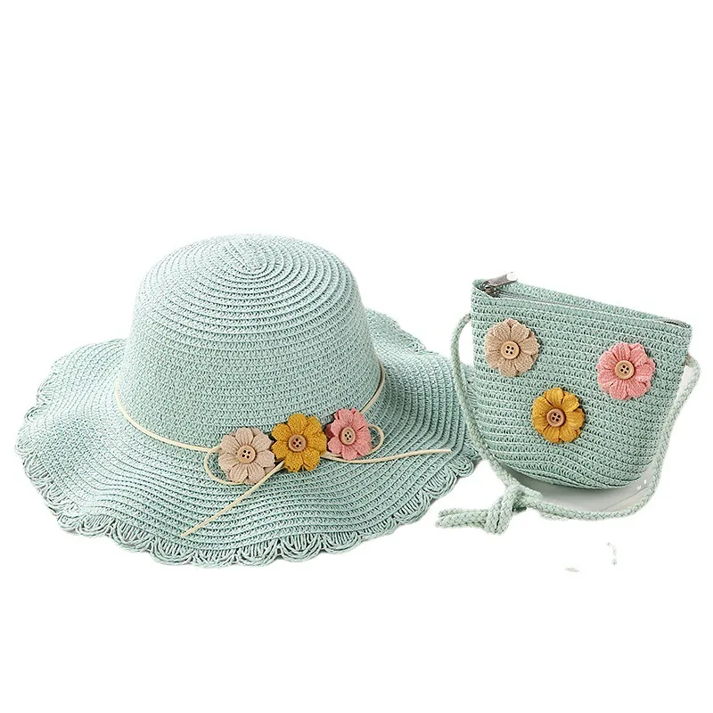 Princess Baby Girls Beach Sun Hats Cute Flower Children's Straw Woven Shoulder Bag Boys Kids Mini Coin Purse Crossbody Bags