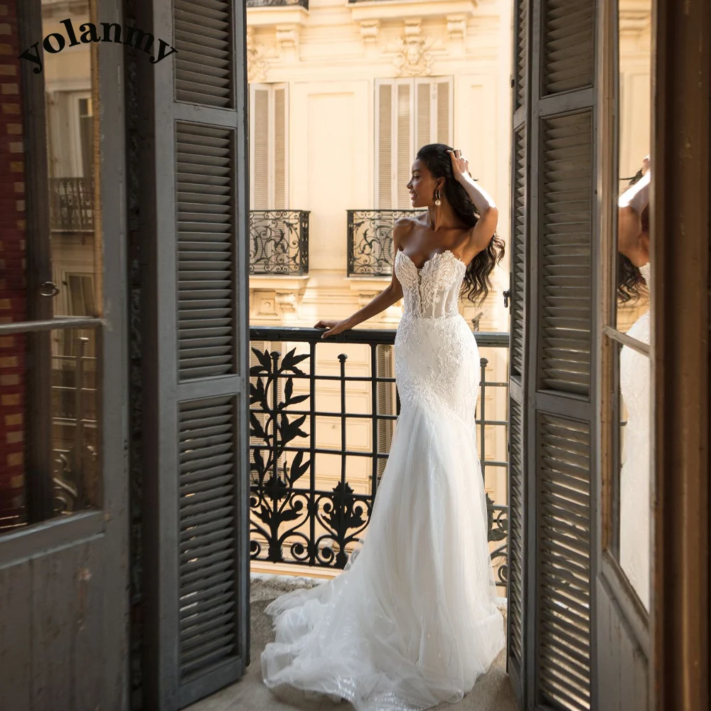 

YOLANMY 4 Bohemian Mermaid Wedding Dresses For Women 2023 Bride Appliques Vestidos De Novia Brautmode