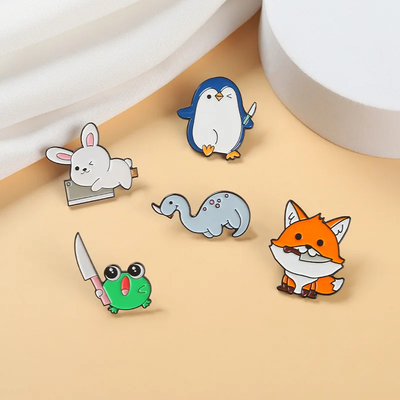 

Cartoon Cute Animal Enamel Pin Dinosaur Penguin Rabbit Fox Brooch Animal Badge Cowboy Bag Badge Childs Jewelry Gifts for Friends