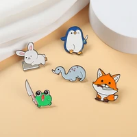 cartoon cute animal enamel pin dinosaur penguin rabbit fox brooch animal badge cowboy bag badge childs jewelry gifts for friends