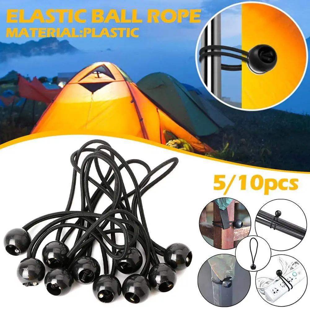 

5/10 Pcs Elastic Tent Fix Cords Black Ball Bungee Loop Strap Tarpaulin Canopy Fixed Rope For Outdoor Camping Tools