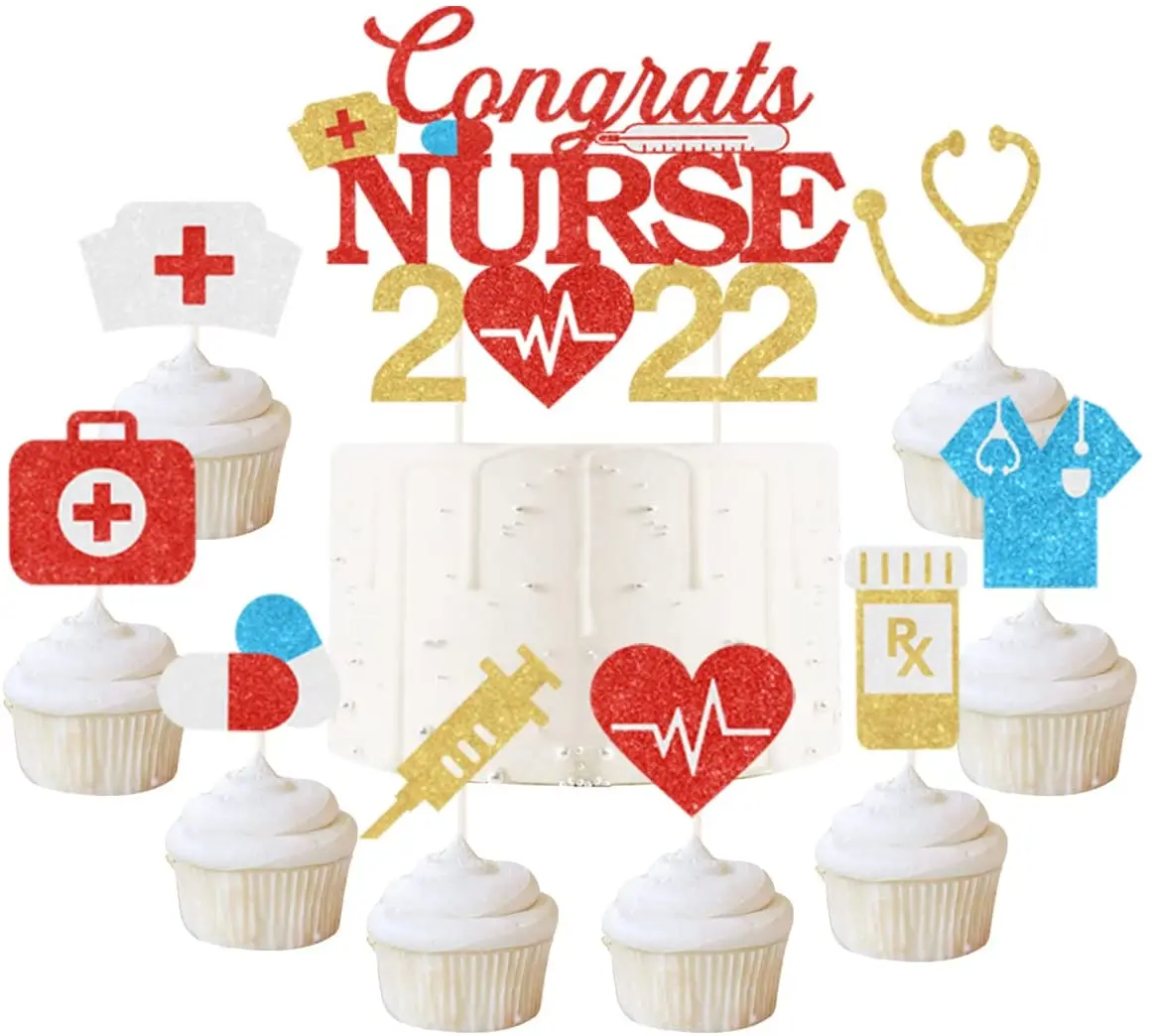 JOLLYBOOM Congrats Nurse 2022 Cake Topper 2022 Graduation Decorations for Nursing Medical School RN Graduation Party Supplies