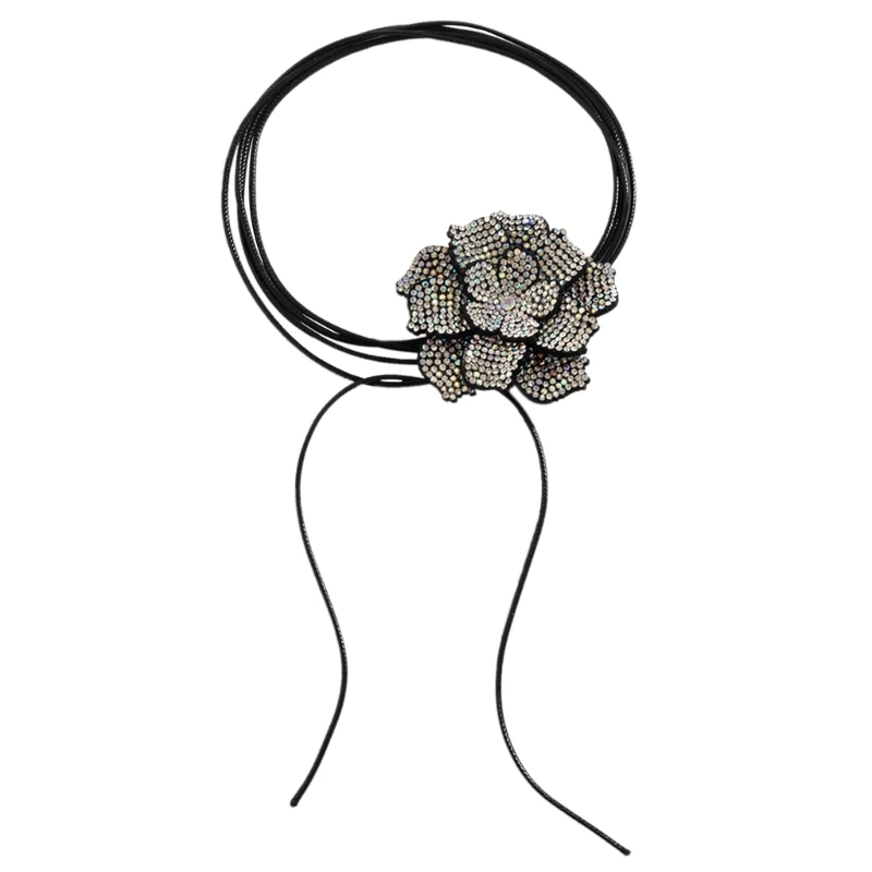 Винтажное колье-колье со стразами и цветком ожерелье на шнуровке восковая