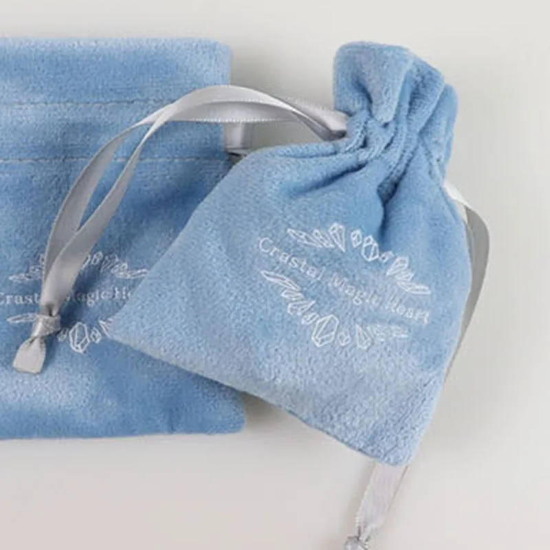 

Sky Blue Velvet Ribbon Gift Bags 8x10cm 11x16cm pack of 50 Eyelashes Makeup Drawstring Pouch Jewelry Logo Sack