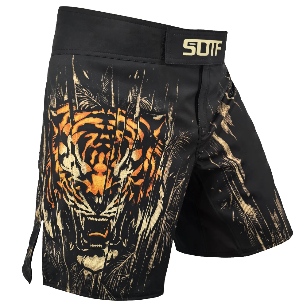 Фото Боксерские шорты SOTF MMA для взрослых с принтом змеи и красным геометрическим узором, для тайского бокса, ММА, Санда, спортивная одежда №1