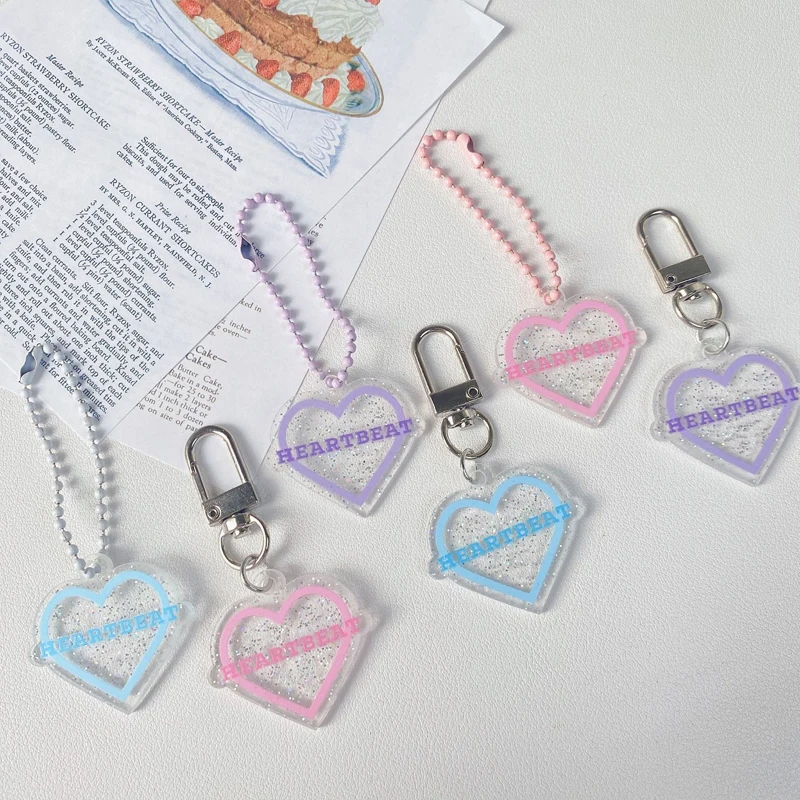 

Keychain Key Ring Mobile Phone Bag Car Pendant Keychain Transparent Acrylic Girl Cute Decorative Pendant Heart Love Keyring