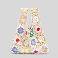 bohemian crochet flower plaid women handbags handmade woven small tote purses casual summer beach bag braid bali purses 2022 sac