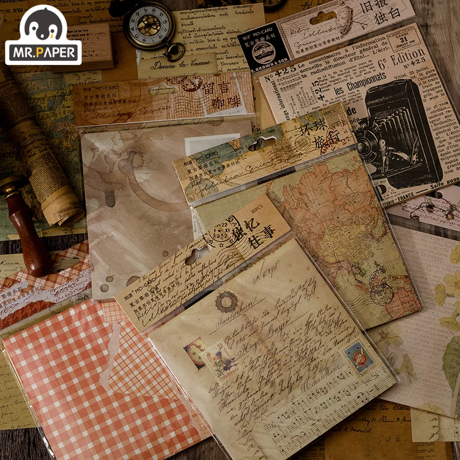 

Mr. Paper 30Pcs/Bag Vintage Nostalgic Newspaper Cardstock Paper Creative Literary Map Hand Account Decorative Material Paper