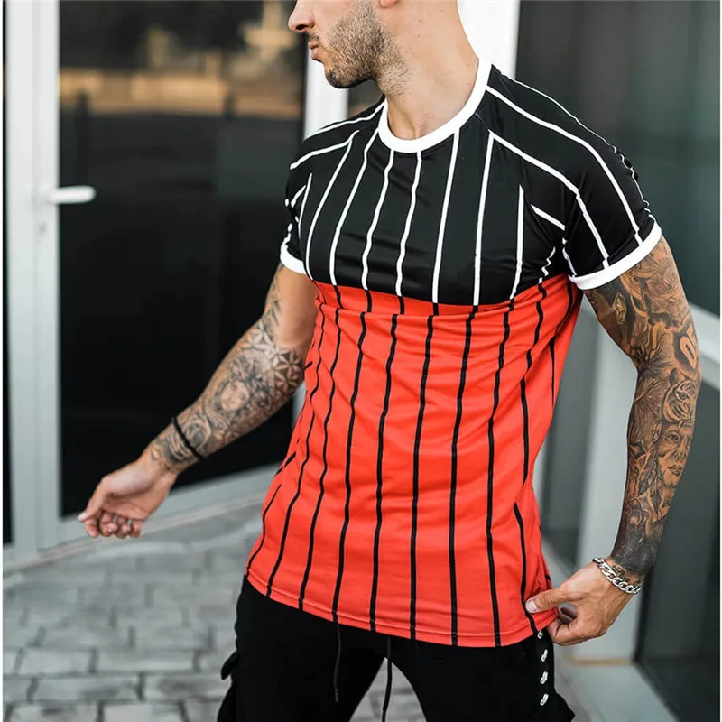 

Summer Men's Striped T-Shirt Hip Hop Harajuku Man Oversized O Collared Short Sleeve Tshirts Fashion Male T Shirt Homme Poleras