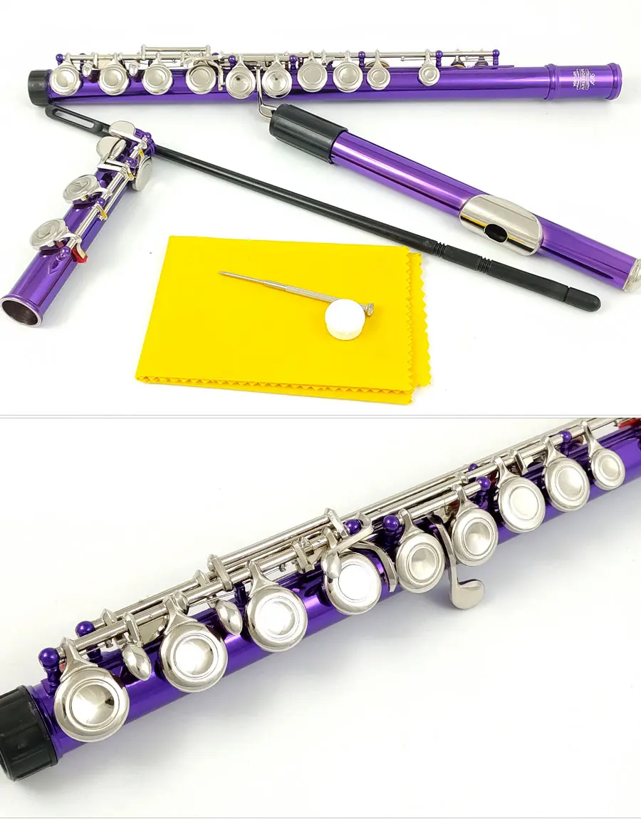

Flute 16 holes closed hole C key white copper plated nickel purple E key MFL-604