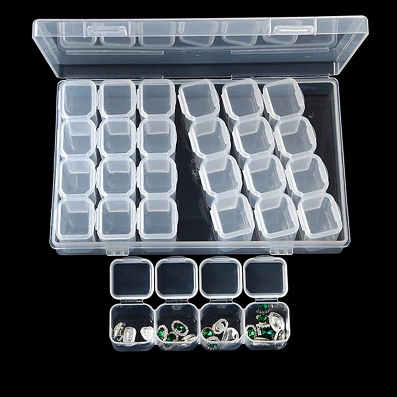 

28 Grids Diamond Painting Box Clear Plastic Rhinestone Accessories Storage Containers with Removable Dividers Storage Box