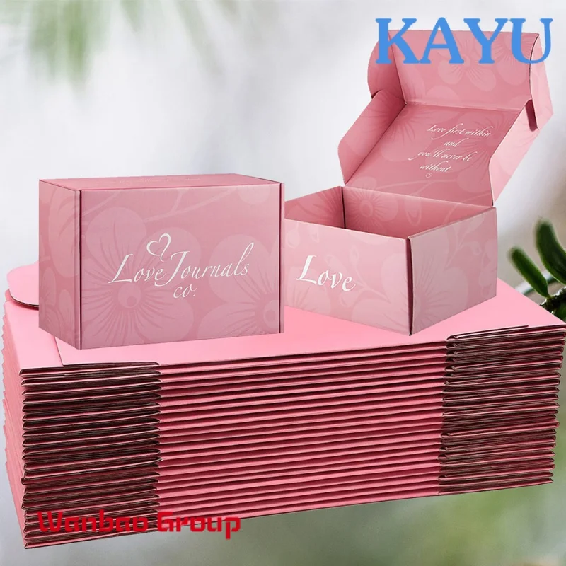 Wholesale Custom Flat Packed Premium Gift Packaging Pink Color Printing Eco Friendly Corrugated Paper Carton Box