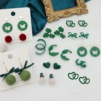 korean statement earrings for girls vintage green butterfly hairball earrings female geometric pearls brincos jewelry 2022 new