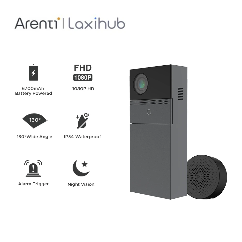 Laxihub Smart Intercom Doorbell with 1080P Security Camera WiFi Door Bell for Home IP54 Waterproof Chargeable Battery Ring Alarm enlarge