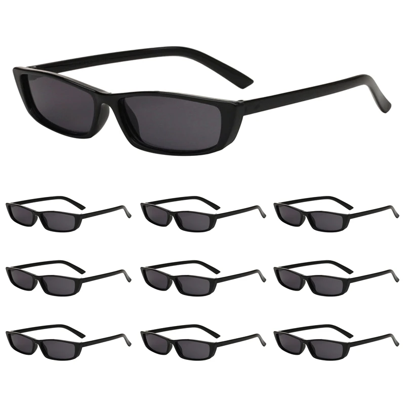 

10 винтажных прямоугольных солнцезащитных очков, женские модные очки кошачий глаз, трендовые маленькие черные солнцезащитные очки в стиле ретро, тонкие очки
