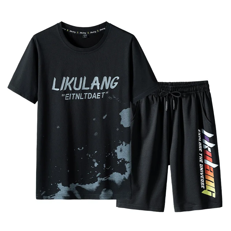 

Модные спортивные мужские комплекты для бега, однотонный спортивный костюм, футболка + шорты, Мужская Уличная одежда, спортивный костюм, одежда для бега и спортзала