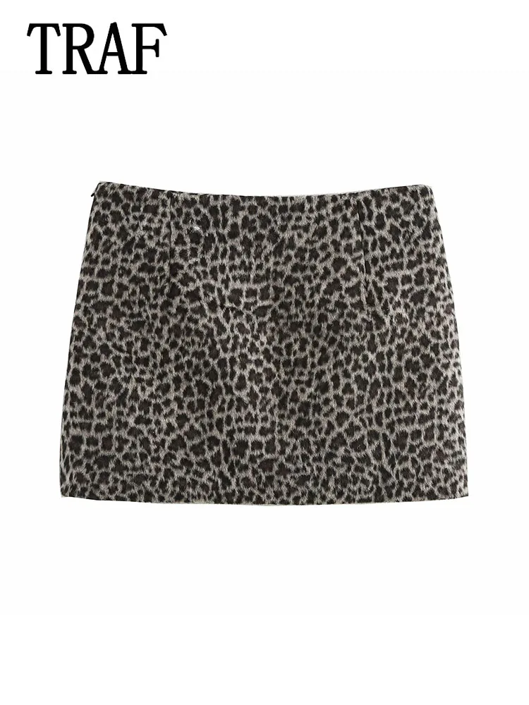 TRAF женские комплекты мини-юбки с животным принтом модный однобортный короткий