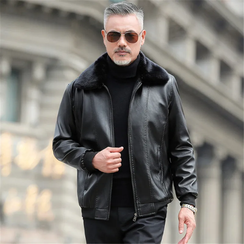 

Winter Pop arrival Casual Motor Distressed Leather Jacket fur Coat Men Winter Vintage Outwear Faux Leather Jackets Daddy gift