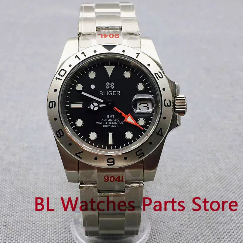 Мужские автоматические часы BLIGER NH34A(GMT) DG3804(GMT) с серебристым циферблатом 40 мм/43 мм