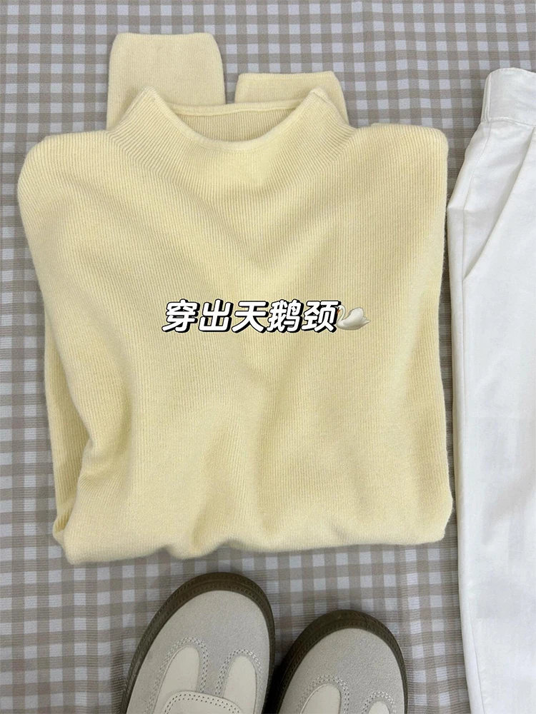 Yellow Half-high Collar Inner wear Bottoming Shirt Pullover Sweater Women Autumn and Winter Western Sle Unique Chic Over fi...