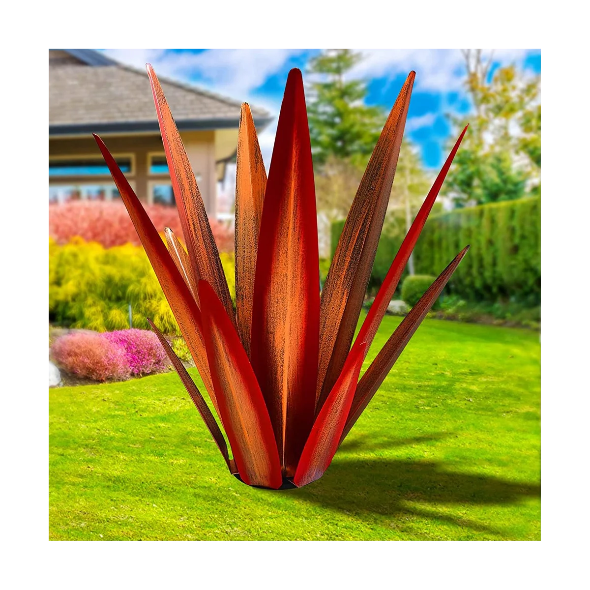 

Large Tequila Rustic Sculpture Metal Agave Plants Home Decor Hand Painted Garden Yard Statue Outdoor Lawn B