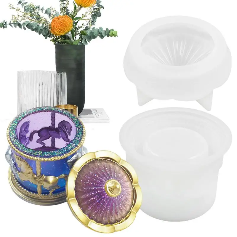 

Jar Molds For Epoxy Resin Carousel Shaped Storage Box Molds Easy Release Molds With Lid For DIY Jewelry Container Candy Jar Home