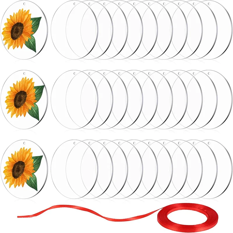 

30Pcs Acrylic Blanks 3 Inch,Clear Circle Acrylic Sheet with Hole,Round Acrylic Blanks Disc,Christmas Birthday DIY Gifts