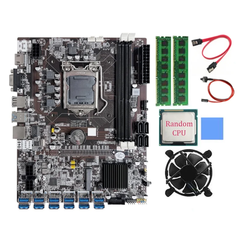 

Материнская плата B75 BTC для майнинга 12 PCIE к USB LGA1155 2XDDR3 4 Гб 1333 МГц ОЗУ + случайный ЦП + кабель SATA B75 ETH Майнинг