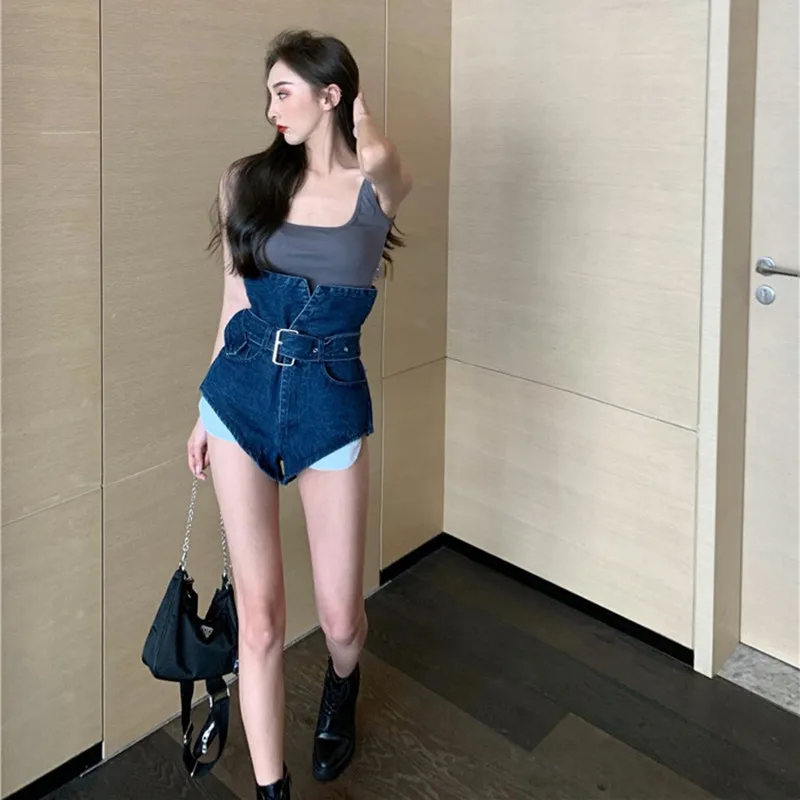 2023 New Blue Wide-legged High-waisted Denim Shorts Straight and Loose Thin A-line Wide-leg Cotton Shorts Summer Jeans Coating