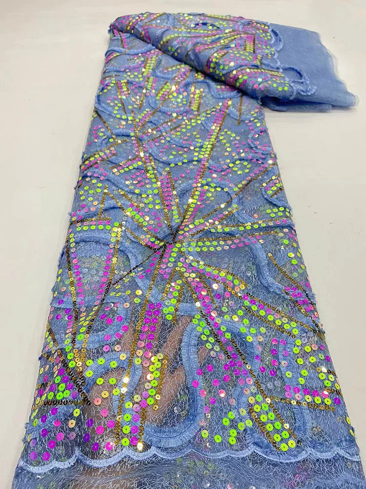 

2022 Latest French Mesh Net Lace Fabric High Quality Embroidery Nigerian African Tulle Lace Fabric 5 Yards/Lot For Wedding Dress