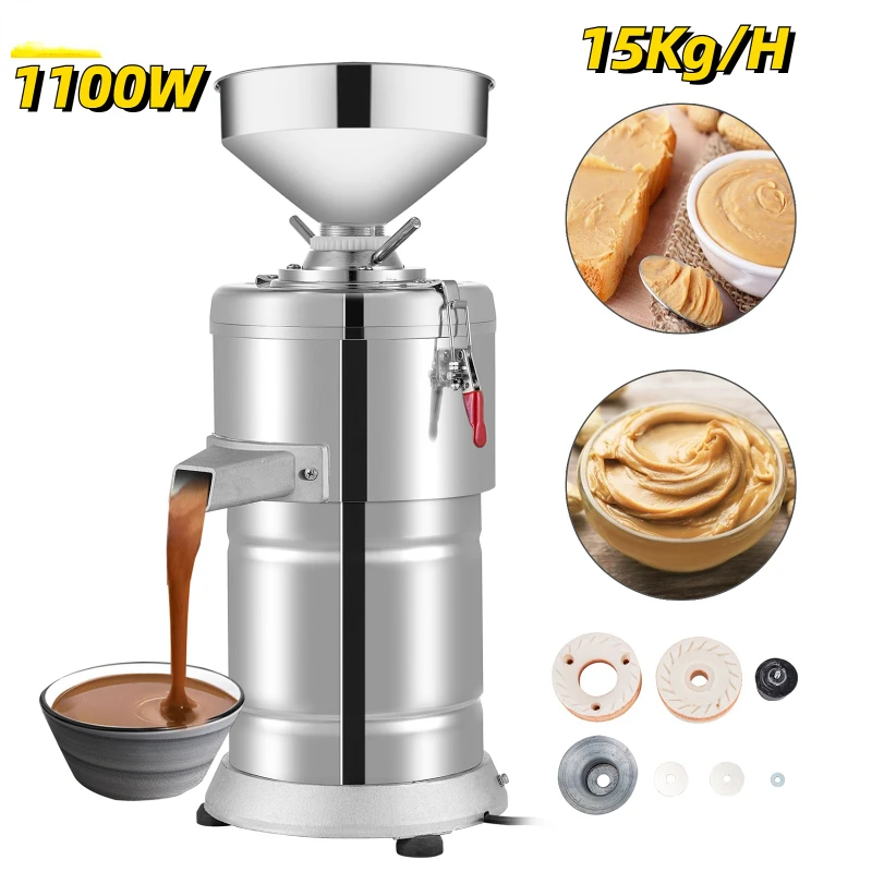 

15Kg/h Peanut Butter Maker 1100W Electric Commercial Walnuts Nuts Stuff Grinding Miller Home Almond Sesame Pulping Machine